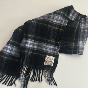 Harrods Scarf Mens One Size Plaid Blue/Green  100% Lambswool  Made in Scotland